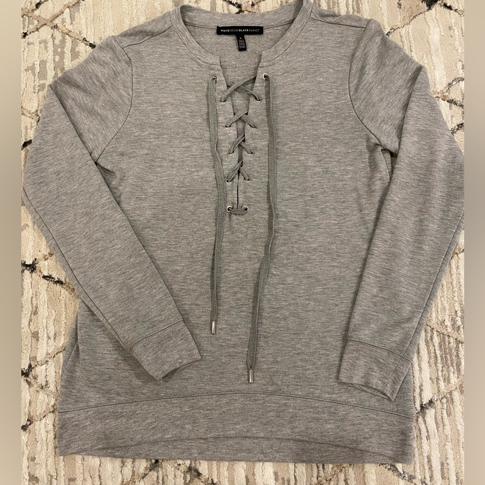 White House Black Market Gray Lace up Sweater